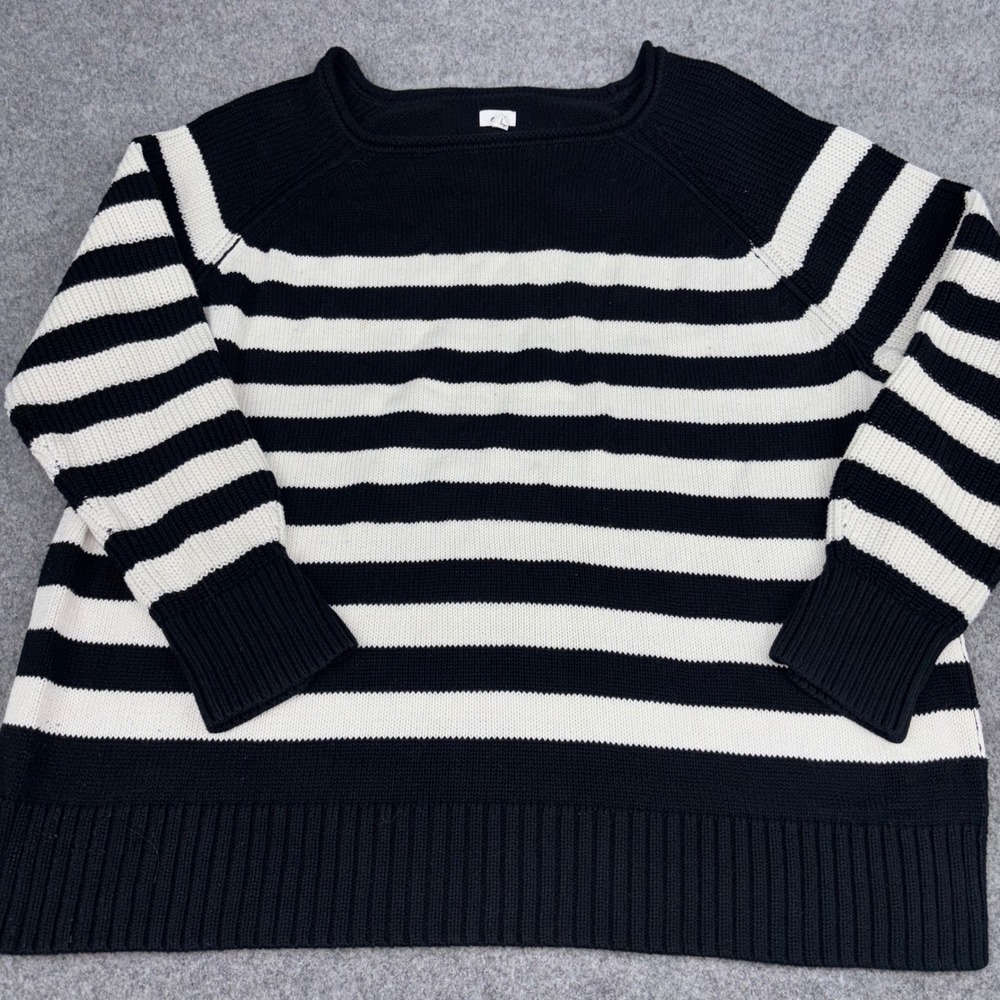Aerie Striped Sweater Womens XL Black White Long Sleeve Cotton Knit Pullover Top